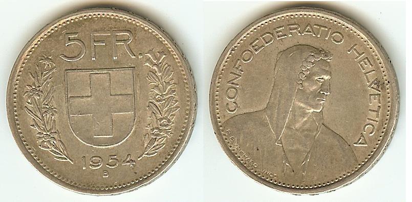 Swiss 5 Francs 1954B gEF